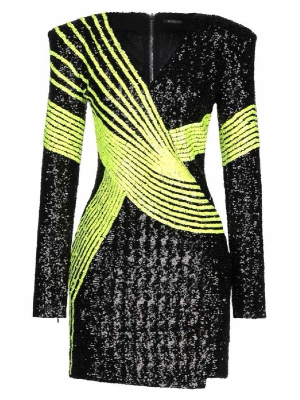 NWT Balmain Sequin-Embellished
Lemon Green Black Color Mini
Dress